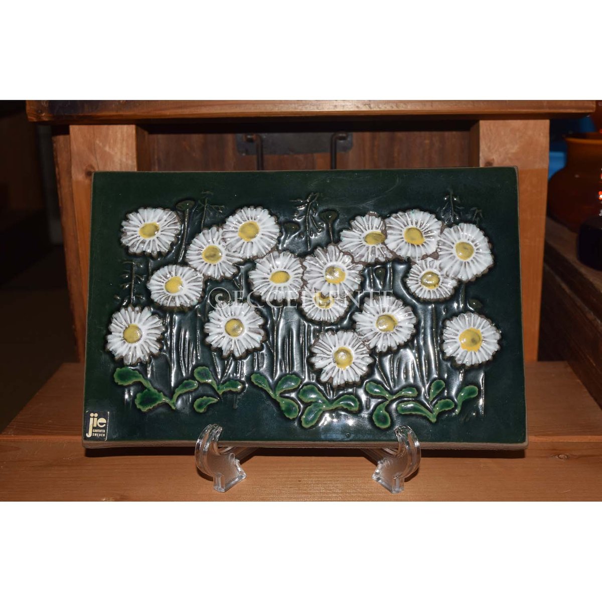 Jie Gantofta/ジィガントフタ○白いお花の陶板画○北欧 美品 【公式通販】