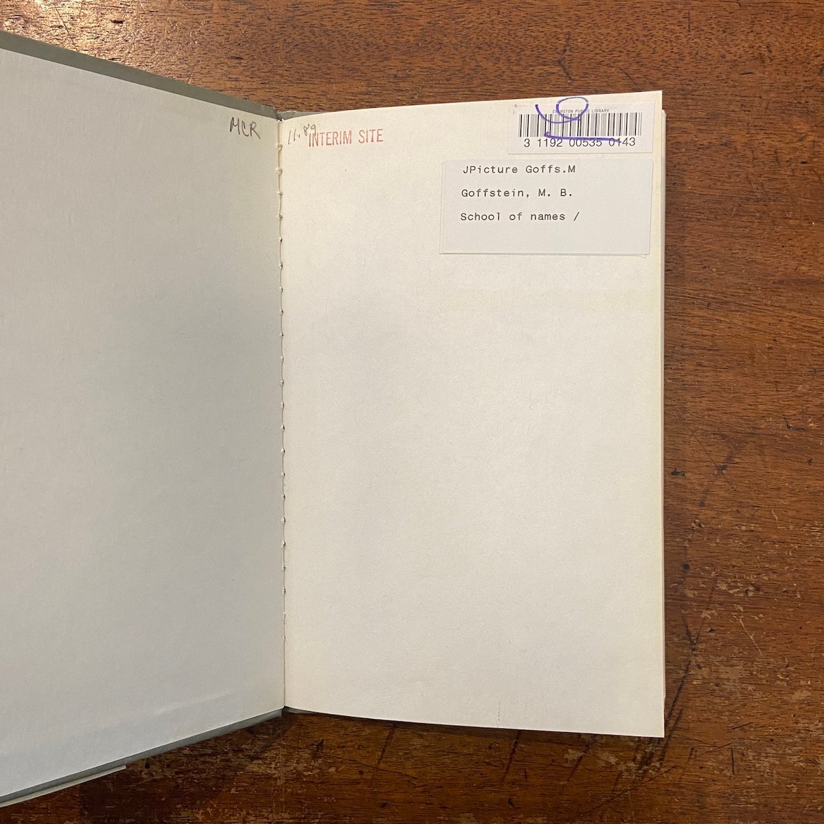 School of Names（1986年初版）」M. B. Goffstein（ゴフスタイ