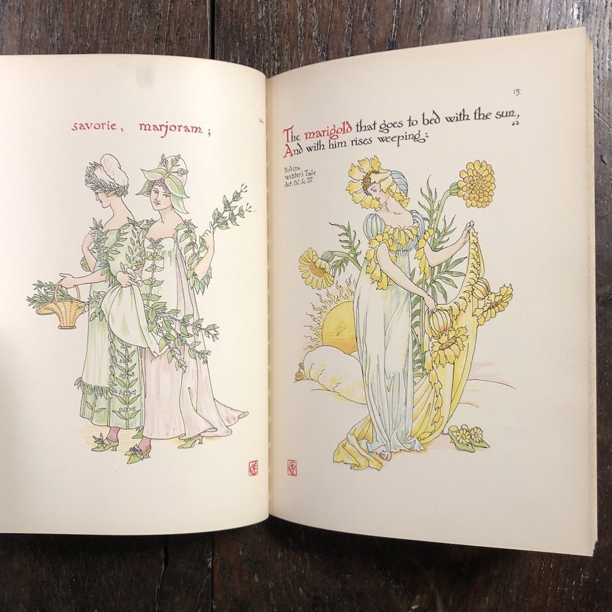 1897年アンティーク・リトグラフ Camille Bellanger Flowers from Shakespeare's Garden(1909年2刷/リトグラ