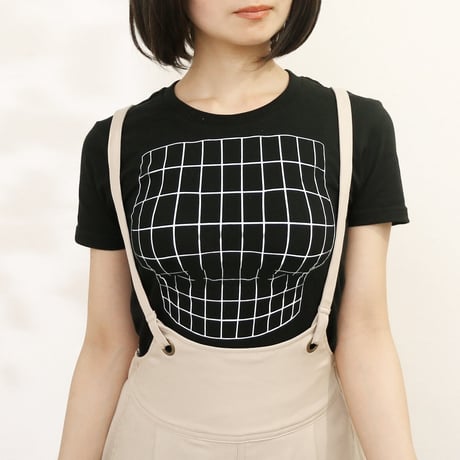 妄想マッピングＴシャツ/ Illusion grid/ Black