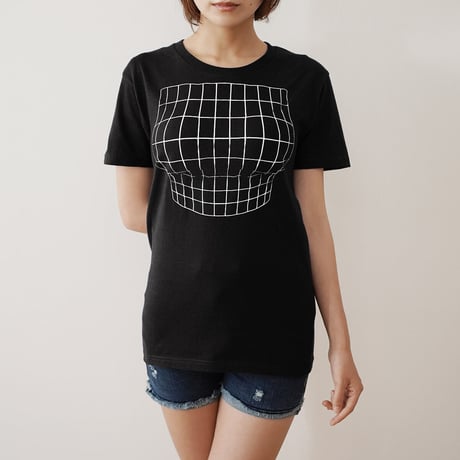 妄想マッピングＴシャツ/ Illusion grid/ Black