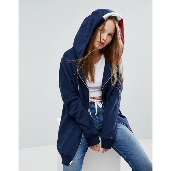 トミーヒルフィガー パーカー レディース メンズ ロング ジップ フーディー Tommy Hilfiger Denim Longline Zip  Hoody 海外限定 hb-40