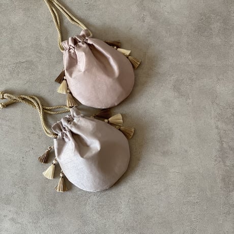 Drawstring bag　pink beige
