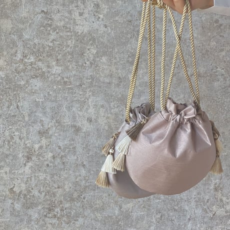 Drawstring bag　pink beige