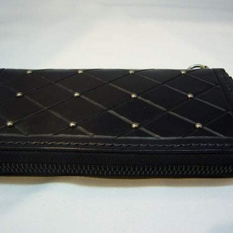 SILVER STUDS BLACK LEATHER WALLETシルバースタッズ黒革財布（栃木レザー財布）　KOBUSHI BRAND／拳BRAND／コブシブランド／こぶしぶらんど