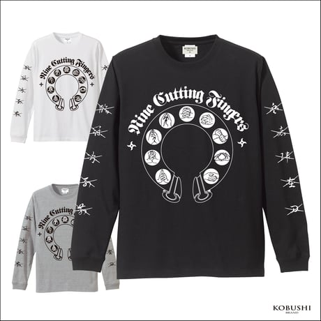9CUTTING FINGERS L/S T-SHIRT 九字印ロングTシャツ　WAGARA 和柄 NINJYA 忍者 厄除け KOBUSHI BRAND /拳BRAND /コブシブランド