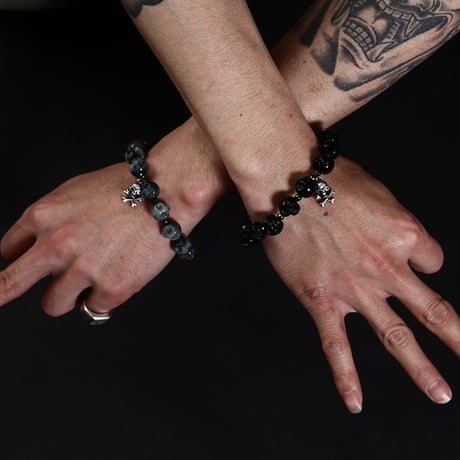 EAGLE EYE ROSARY OF SKULL／イーグルアイスカルブレスレット／天然石鷲目石数珠[灰髑髏]　SKULL ACCESSORIES／スカルアクセサリー　KOBUSHI BRAND