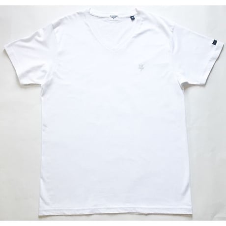 KIBAMUSHA EMBROIDERY V-NECK TEE／鬼馬武者刺繍VネックTシャツ／KOBUSHI BRAND／コブシブランド（WHITE/SILVERシルバー刺繍)