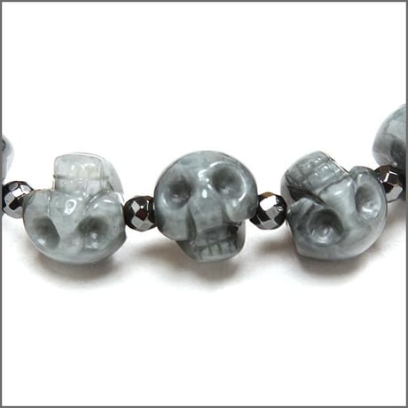 EAGLE EYE ROSARY OF SKULL／イーグルアイスカルブレスレット／天然石鷲目石数珠[灰髑髏]　SKULL ACCESSORIES／スカルアクセサリー　KOBUSHI BRAND