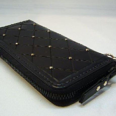 SILVER STUDS BLACK LEATHER WALLETシルバースタッズ黒革財布（栃木レザー財布）　KOBUSHI BRAND／拳BRAND／コブシブランド／こぶしぶらんど