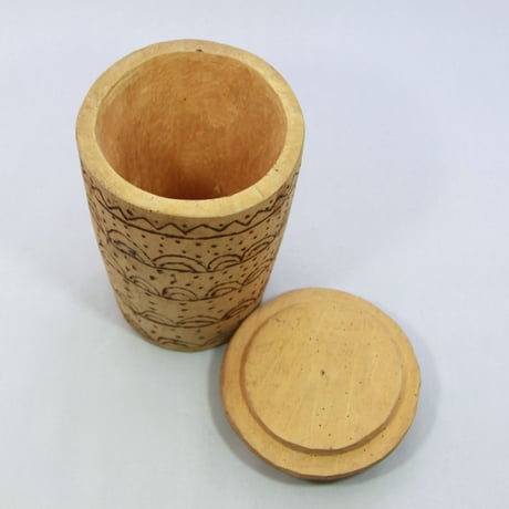 D144 ふたつき 木製つぼ　直径12x高20cm