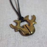 E341 真鍮ペンダント(革紐:黒) 80cm
