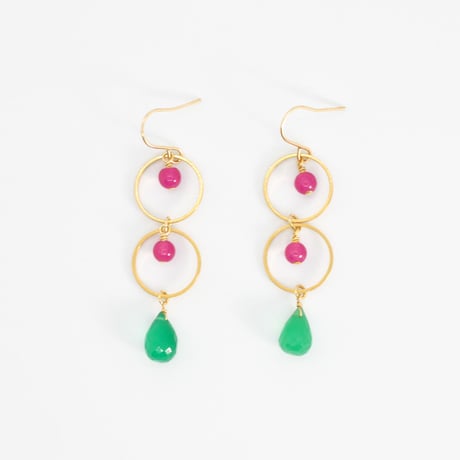 グリーンオニキス x  カルセドニー ピアス/イヤリング(MN190016)