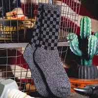 Retro Mid-Tube Cotton Socks checkerboard(hemp gray × black)