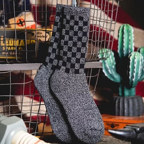 Retro Mid-Tube Cotton Socks checkerboard(hemp gray × black)