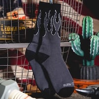 Retro Mid-Tube Cotton Socks flame(hemp gray × blue)