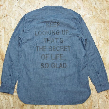 So Glad Band Collar Chambray Shirt Blue