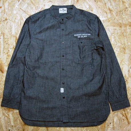 So Glad Band Collar Chambray Shirt Black