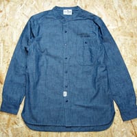 So Glad Band Collar Chambray Shirt Blue