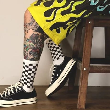 Retro Mid-Tube Cotton Socks checkerboard(black × white)