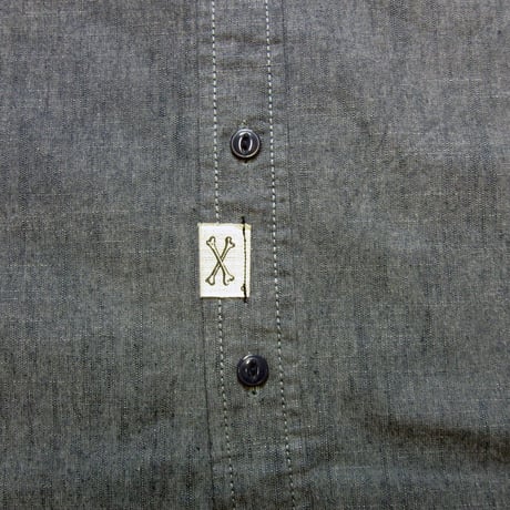 So Glad Band Collar Chambray Shirt Blue