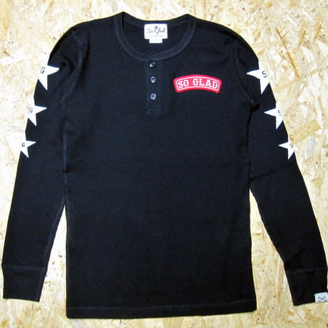 So Glad Waffle Henry Neck L/S TEE Black