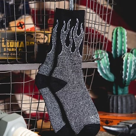 Retro Mid-Tube Cotton Socks flame(hemp gray × black)