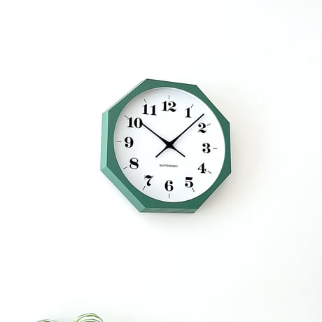 【名入れ付き】KATOMOKU muku clock 12 八角形 グリーン km-97GR8 木製 掛け時計
