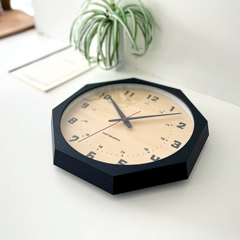 名入れ付き】KATOMOKU muku clock 8 八角形 ブラック km-81BK8