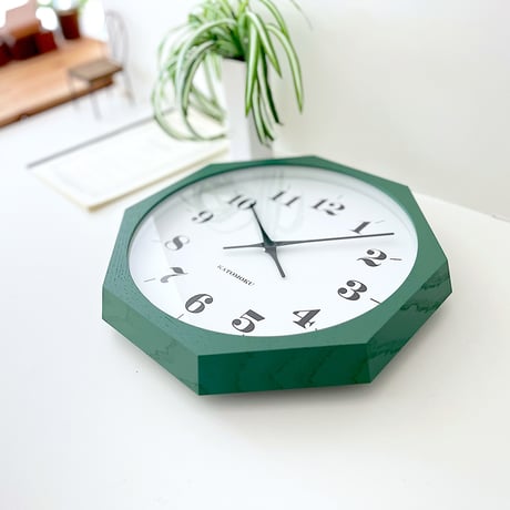 【名入れ付き】KATOMOKU muku clock 12 八角形 グリーン km-97GR8 木製 掛け時計