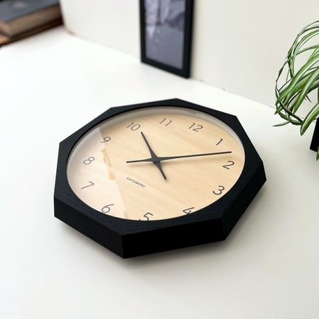 【名入れ付き】KATOMOKU muku clock 7 八角形 ブラック km-83NA8 掛け時計  木製