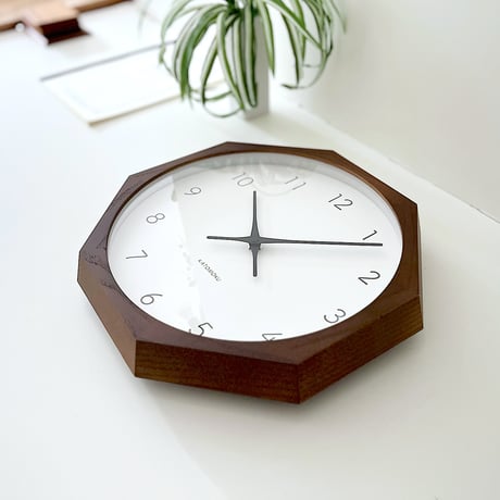 【名入れ付き】KATOMOKU muku clock 7 八角形 ブラウン km-60BR8 掛け時計 木製 静音