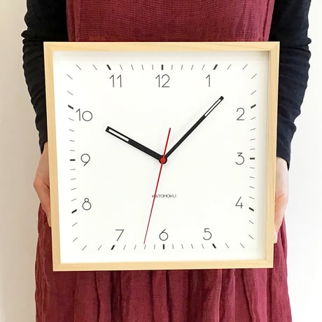 【名入れ付き】KATOMOKU square clock 3 ヒノキ km-114NA 木製 掛け時計