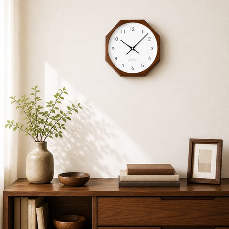 【名入れ付き】KATOMOKU muku clock 13 八角形 ブラウン km-104BR8 木製 掛け時計