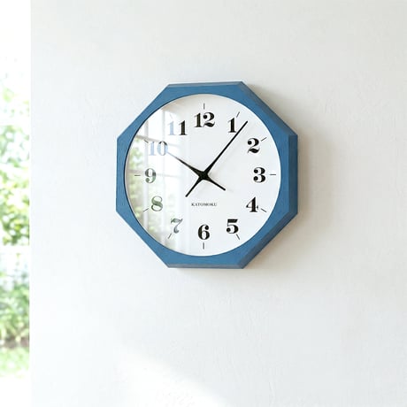 【名入れ付き】KATOMOKU muku clock 12 八角形 ブルー km-97BL8 木製 掛け時計