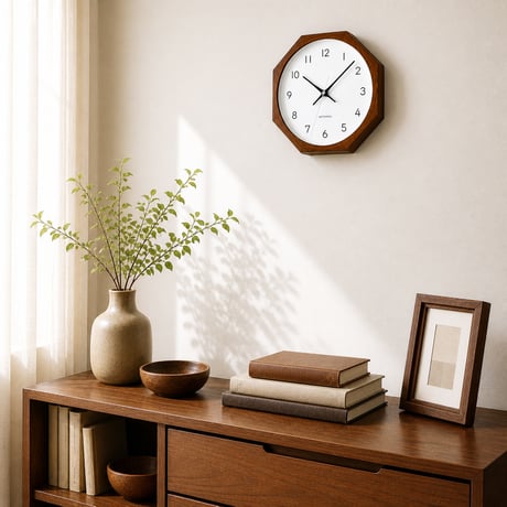 【名入れ付き】KATOMOKU muku clock 13 八角形 ブラウン km-104BR8 木製 掛け時計