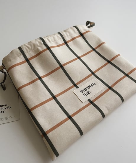 Organic cotton drawstring pouch/Windowpane check