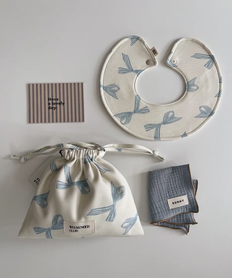 Organic cotton baby bib/ Ribbons/blue