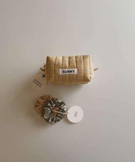 Gingham quilted pouch#1 /yellow