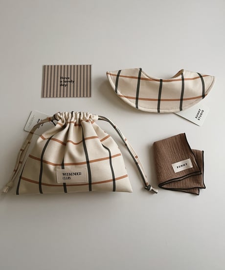 Organic cotton drawstring pouch/Windowpane check