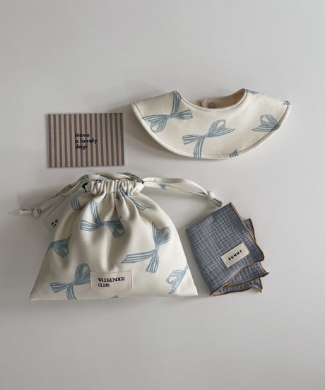 Organic cotton baby bib/ Ribbons/blue