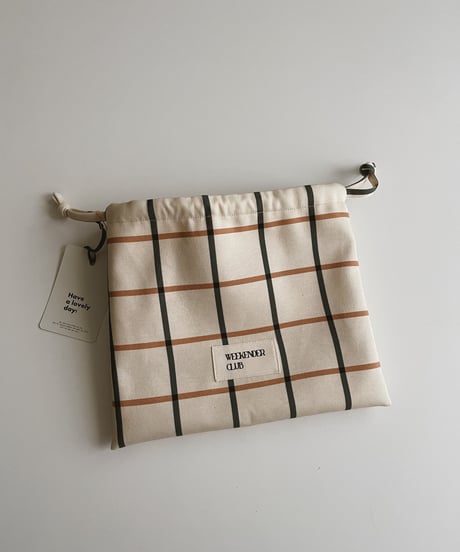 Organic cotton drawstring pouch/Windowpane check