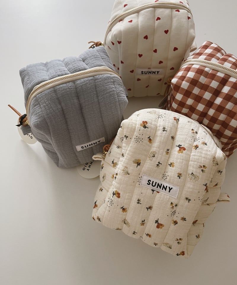 Organic cotton quilted boxy pouch/M/4color | SU