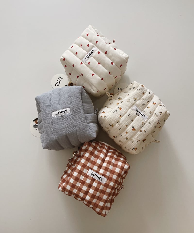 Organic cotton quilted boxy pouch/M/4color | SU