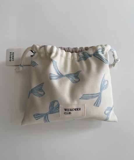 Organic cotton drawstring pouch/Ribbons/blue