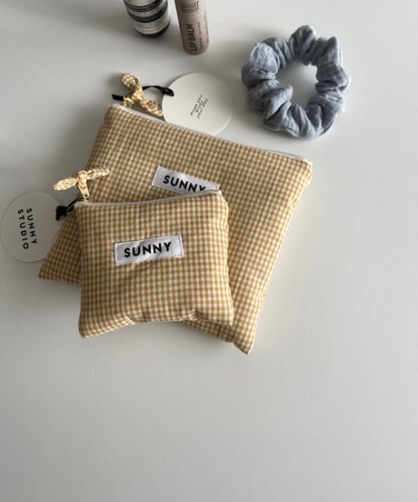 Puffy pouch /gingham check yellow/2size