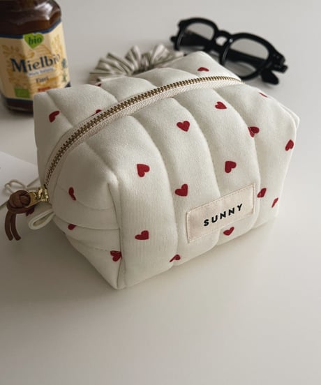 organic cotton quilted pouch/Heart/red