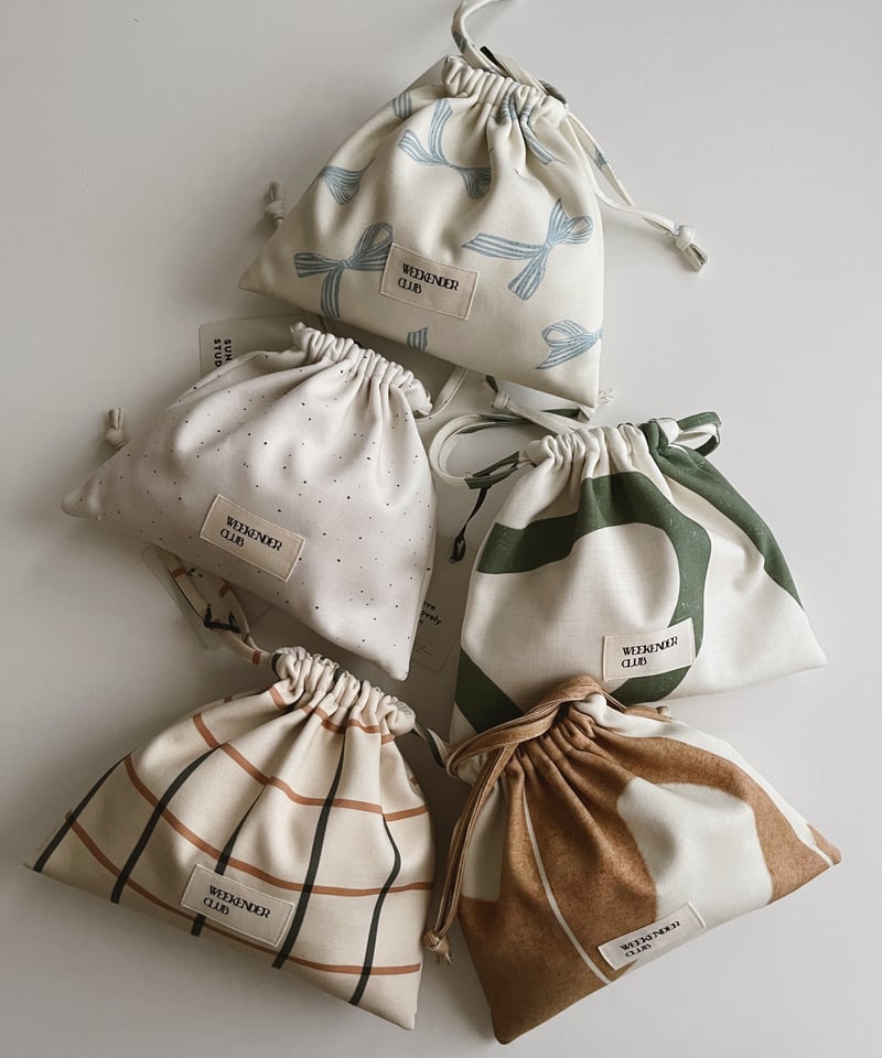 Organic cotton drawstring pouch/ Clay /off-whit