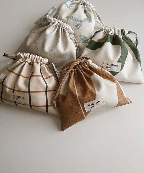 Organic cotton drawstring pouch/Windowpane check