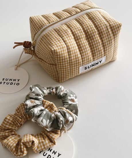 Gingham quilted pouch#1 /yellow